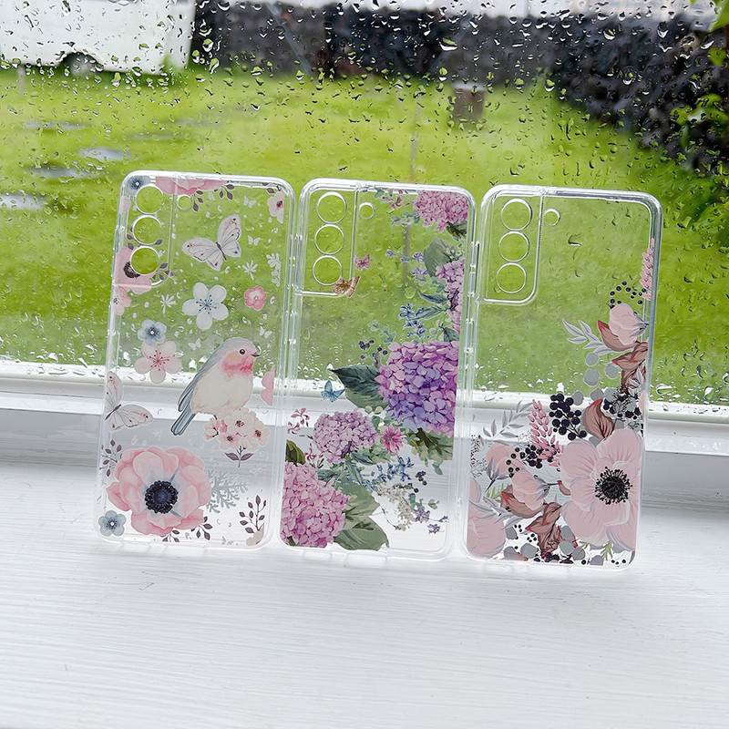 για Samsung Galaxy S23 S22 S21 S20 Ultra Plus FE 5G A53 A73 A52S A33 A72 A13 Θήκη Cute Floral Butterfly Clear Full Camera Case