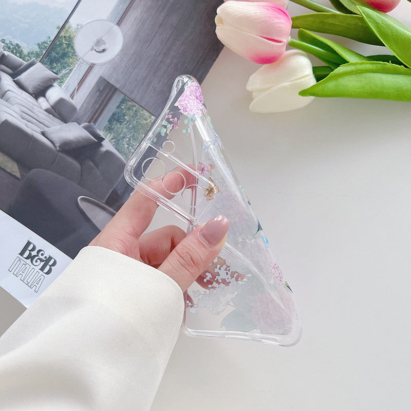 για Samsung Galaxy S23 S22 S21 S20 Ultra Plus FE 5G A53 A73 A52S A33 A72 A13 Θήκη Cute Floral Butterfly Clear Full Camera Case