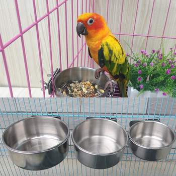 Pet Birds Parrot Hanging Cage Bowl Dish Cup Anti-turnover Ανοξείδωτο ατσάλι Τροφοδότης τροφής ποτού για Parakeet Lovebird