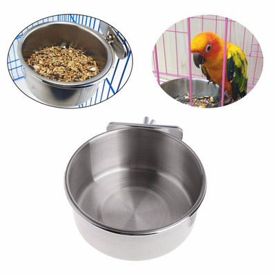 Pet Birds Parrot Hanging Cage Bowl Dish Cup Anti-turnover Ανοξείδωτο ατσάλι Τροφοδότης τροφής ποτού για Parakeet Lovebird