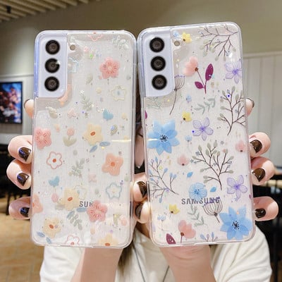 за Samsung Galaxy S22 S21 FE S20 Ultra Plus A13 A53 A73 A33 5G A52S A72 Case Real Dry Flower Anti-scratch Glitter Epoxy Cover