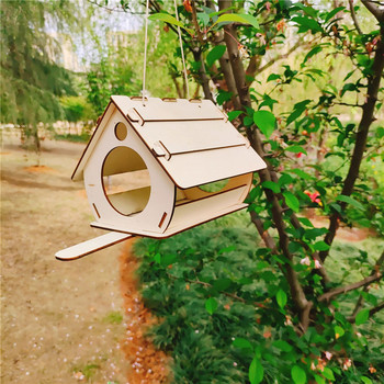 Дървена клетка за хранилка за птици Външна градина Висящи консумативи Аксесоари Направи си сам Сглобяване Къща за птици за домашни любимци