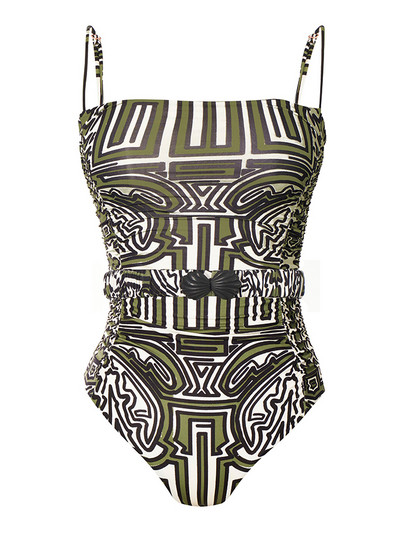Divatmintás Colorblock Sling bikini 2022 új string, szexi hát nélküli egyrészes fürdőruha Elegáns vékony, magas derekú strandruha