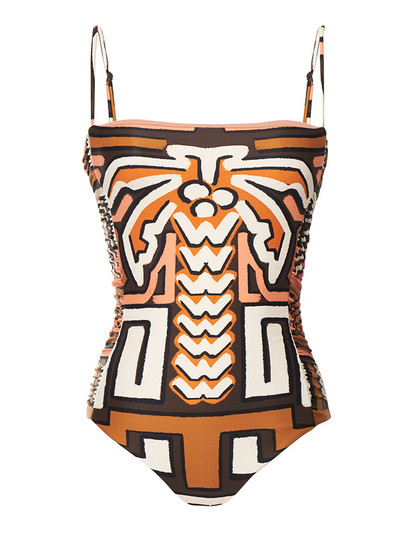 Divatmintás Colorblock Sling bikini 2022 új string, szexi hát nélküli egyrészes fürdőruha Elegáns vékony, magas derekú strandruha