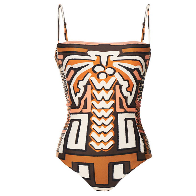 Divatmintás Colorblock Sling bikini 2022 új string, szexi hát nélküli egyrészes fürdőruha Elegáns vékony, magas derekú strandruha