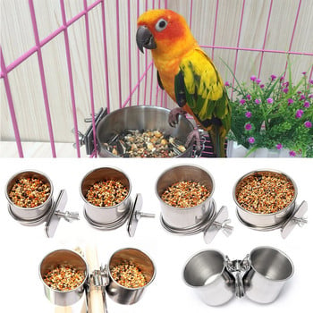 Pet Birds Hanging Cage Bowl Dish Cup Anti-turnover Ανοξείδωτο ατσάλι Τροφοδότης τροφής για ποτό για Parakeet Lovebird