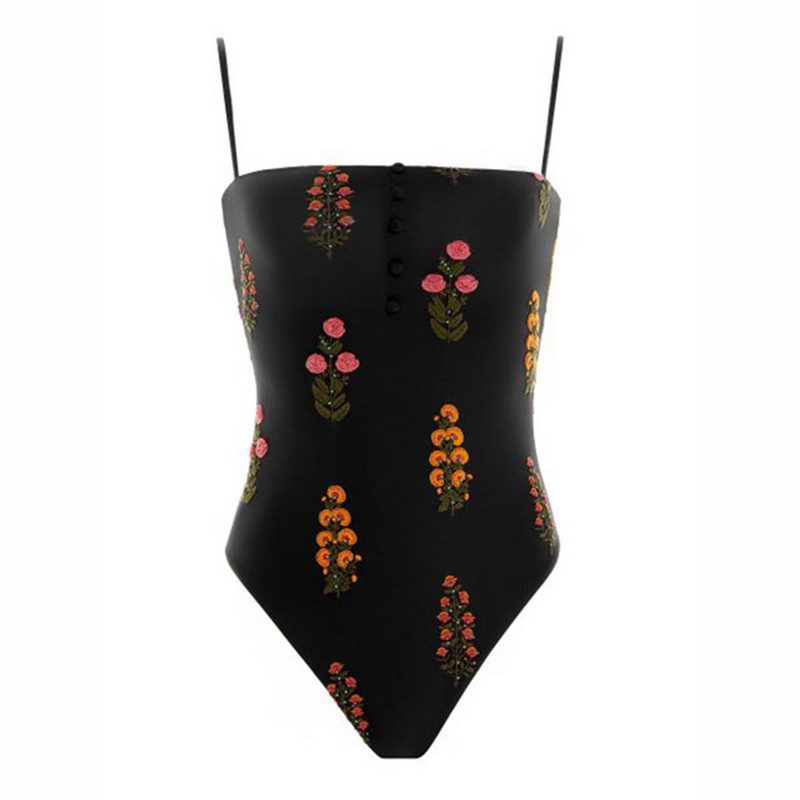 Női fürdőruha, egyrészes, szögletes nyakú karcsúsító body, nyomott, hímzett strandfürdőruha Elegáns szexi vékony medenceviselet, 2022