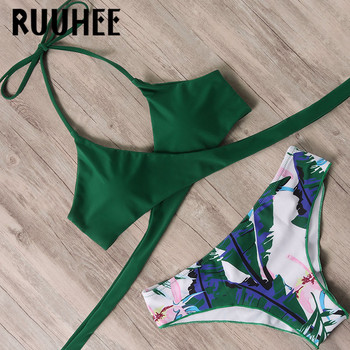 RUUHEE Bandage Bikini 2020 Γυναικείο μπικίνι halter Top μαγιό δύο τεμαχίων Ψηλόμεσο μαγιό εμπριμέ μπικίνι καλοκαιρινό σετ μαγιό