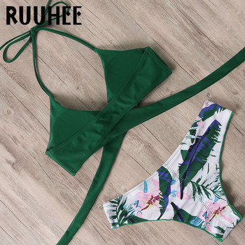 RUUHEE Bandage Bikini 2020 Γυναικείο μπικίνι halter Top μαγιό δύο τεμαχίων Ψηλόμεσο μαγιό εμπριμέ μπικίνι καλοκαιρινό σετ μαγιό