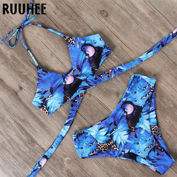 RUUHEE Bandage Bikini 2020 Γυναικείο μπικίνι halter Top μαγιό δύο τεμαχίων Ψηλόμεσο μαγιό εμπριμέ μπικίνι καλοκαιρινό σετ μαγιό