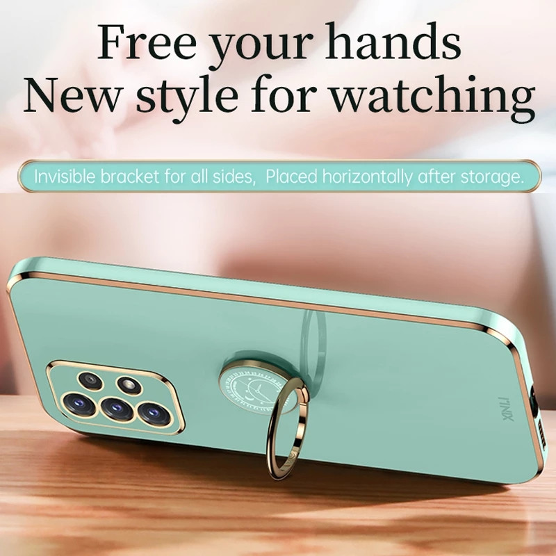 Dengiamas kvadratinis žiedo laikiklis, telefono dėklas, skirtas Samsung Galaxy S22 Ultra S21 S20 FE S10 Plus A32 A52 A72 A51 A71 silikoninis dangtelis