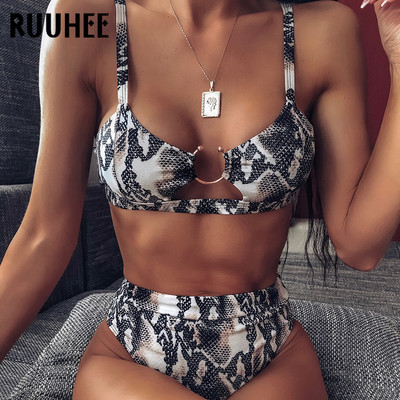 RUUHEE 2020 bikini fürdőruha női leopárd fürdőruha Hollow Out bikini szett párnázott fürdőruha szexi magas derekú strandruha biquini