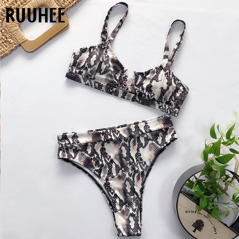 RUUHEE 2020 bikini fürdőruha női leopárd fürdőruha Hollow Out bikini szett párnázott fürdőruha szexi magas derekú strandruha biquini