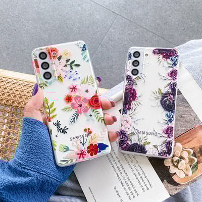 3D флорален калъф за Samsung Galaxy S23 S22 S21 Ultra Plus FE 5G Note 20 A22 A32 A52S A42 A33 A53 A73 A13 Full Protect Clear Cover