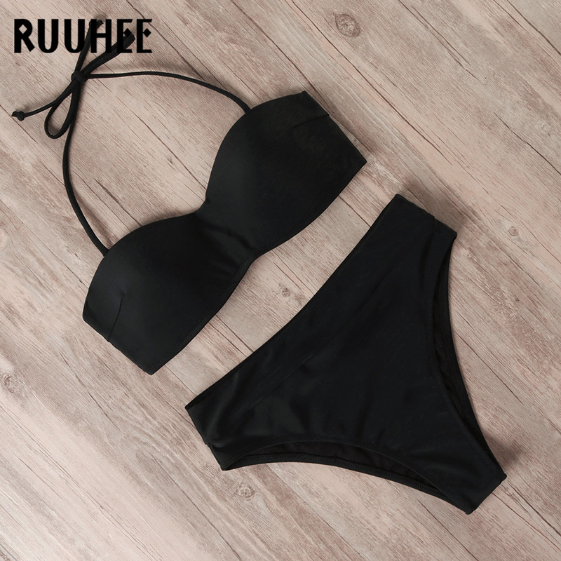 RUUHEE fürdőruha Push Up bikini 2020 női fürdőruha kötszer magas derekú bikini szett pánt levehető fürdőruha női strandruha