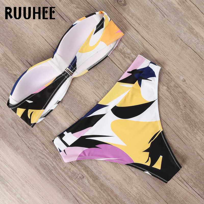 RUUHEE fürdőruha Push Up bikini 2020 női fürdőruha kötszer magas derekú bikini szett pánt levehető fürdőruha női strandruha