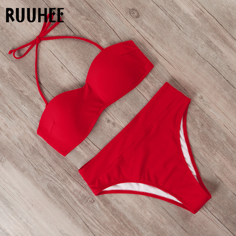 RUUHEE fürdőruha Push Up bikini 2020 női fürdőruha kötszer magas derekú bikini szett pánt levehető fürdőruha női strandruha