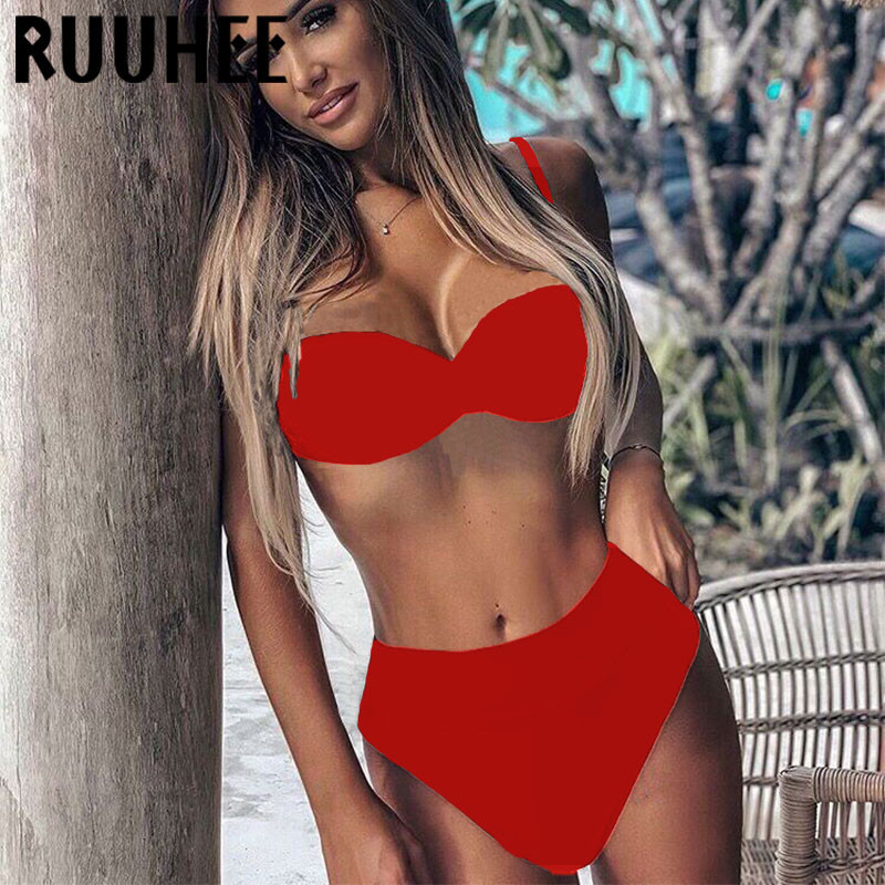 RUUHEE fürdőruha Push Up bikini 2020 női fürdőruha kötszer magas derekú bikini szett pánt levehető fürdőruha női strandruha