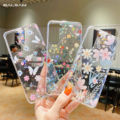 Моден прозрачен мек TPU калъф с блясък на цветя за Samsung Galaxy S22 S21 S20FE Plus Note 20 Ultra A73 A22 A32 A53 A72 A42 A13 Cover