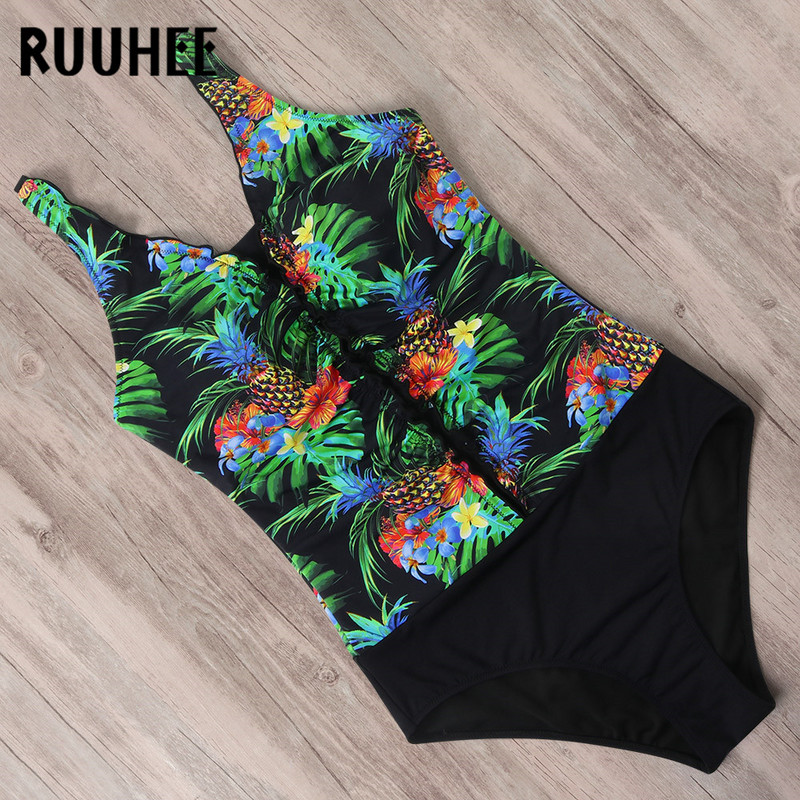RUUHEE Nagyméretű egyrészes fürdőruha, nyomott fürdőruha Női Body fürdőruha Monokini fürdőruha traje de baño Strandruha