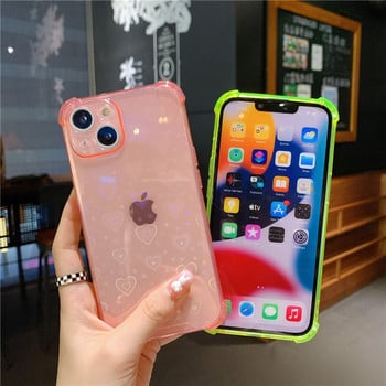 Laser Transparent Love Heart Удароустойчив калъф за телефон Bumber за iPhone 11 12 13 Pro Max X XR XS Max 7 8 Plus SE 2020 Мека корица