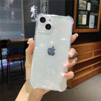 Laser Transparent Love Heart Удароустойчив калъф за телефон Bumber за iPhone 11 12 13 Pro Max X XR XS Max 7 8 Plus SE 2020 Мека корица