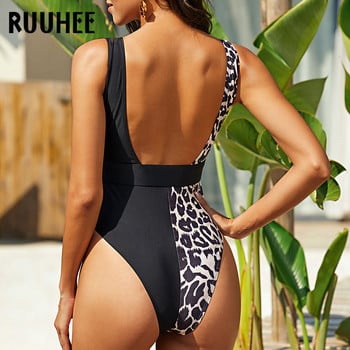 RUUHEE 2020 One Piece Swimsuit Deep-V Μαγιό Γυναικείο κορμάκι Μαγιό Monokini Leopard Patchwork Μαγιό Ρούχα παραλίας