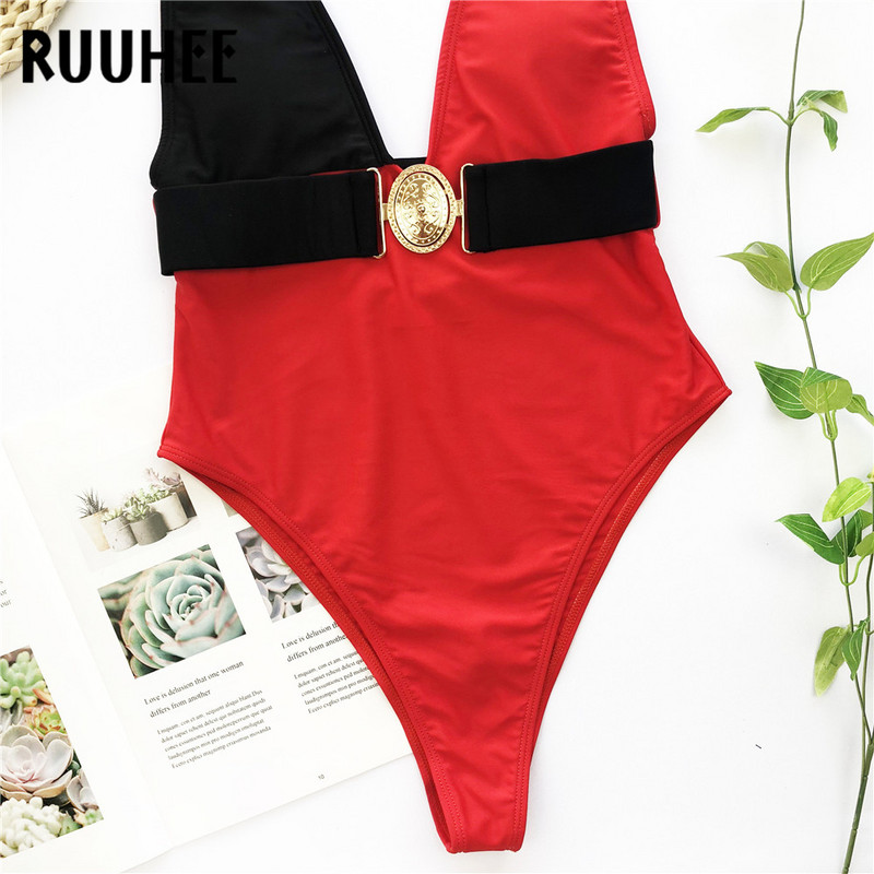 RUUHEE 2020 egyrészes fürdőruha Mély-V fürdőruha női body fürdőruha Monokini Leopard Patchwork fürdőruha strandruha