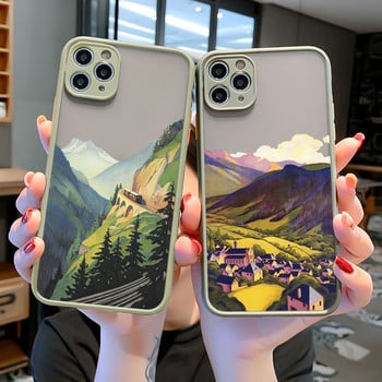 Калъф за телефон с естетическо изкуство, ръчно рисувана планинска природа за iphone X XR XS MAX 7 8 Plus SE2 11 12 13 14 Pro Max Shell заден капак