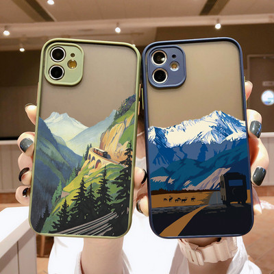 Esztétikus művészet kézzel festett hegyi tájkép telefontok iphone X XR XS MAX 7 8 Plus SE2 11 12 13 14 Pro Max Shell hátlaphoz