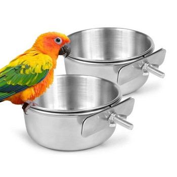 Чаши за хранене на папагали Съд за хранилка за птици Подвижни купички за храна от неръждаема стомана със скоба за клетка за малки животни