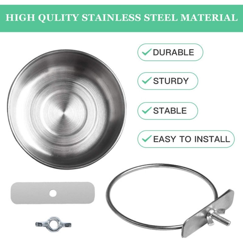 Cești de hrănire pentru papagali Vas de hrănire pentru păsări Boluri detașabile din oțel inoxidabil pentru mâncare cu suport de clemă pentru cușcă pentru animale mici