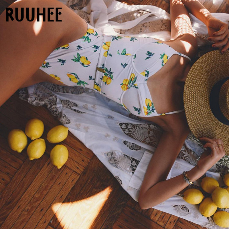 RUUHEE 2020 vientisas maudymosi kostiumėlis su gėlėmis margintas maudymosi kostiumėlis Moteriškas Push Up maudymosi kostiumėlis Moteriškas trajes de baño Paplūdimio apranga