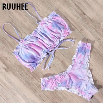 RUUHEE Tie Dye Bandage Μπικίνι Μαγιό Γυναικεία Μαγιό Butterfly Σετ μπικίνι 2021 Μαγιό Maillot De Bain Femme Ρούχα παραλίας