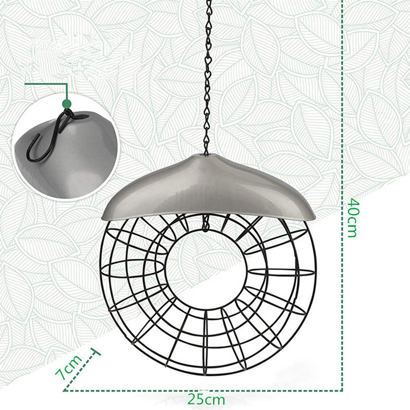 Τροφοδότης πουλιών Αντιανεμική αδιάβροχη θήκη για λίπος μαύρο στρογγυλό στεφάνι Μεταλλικό κρεμαστό στυλ εξωτερικής τροφοδοσίας πουλιών με μεγάλο δαχτυλίδι φαγητού