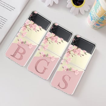 За Samsung Galaxy Z Flip 3 4 Z Flip3 Flip4 Калъф Cherry Blossom Flower Initial Alphabet Clear Hard Cover за Samsung ZFlip3 Capa