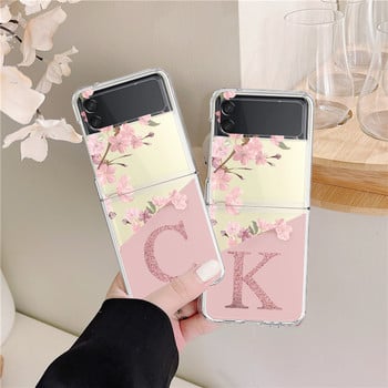 За Samsung Galaxy Z Flip 3 4 Z Flip3 Flip4 Калъф Cherry Blossom Flower Initial Alphabet Clear Hard Cover за Samsung ZFlip3 Capa