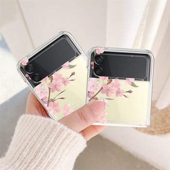 За Samsung Galaxy Z Flip 3 4 Z Flip3 Flip4 Калъф Cherry Blossom Flower Initial Alphabet Clear Hard Cover за Samsung ZFlip3 Capa