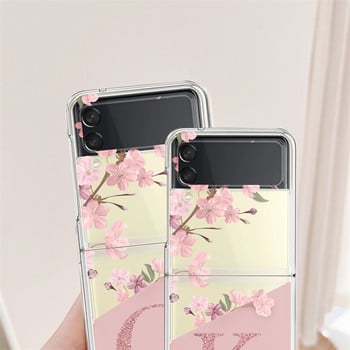 За Samsung Galaxy Z Flip 3 4 Z Flip3 Flip4 Калъф Cherry Blossom Flower Initial Alphabet Clear Hard Cover за Samsung ZFlip3 Capa