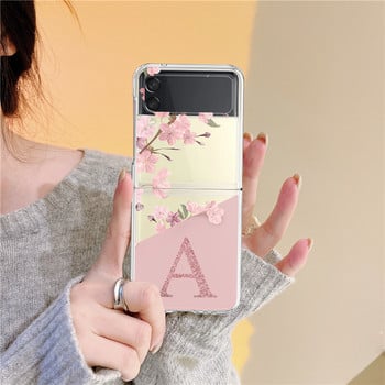 За Samsung Galaxy Z Flip 3 4 Z Flip3 Flip4 Калъф Cherry Blossom Flower Initial Alphabet Clear Hard Cover за Samsung ZFlip3 Capa