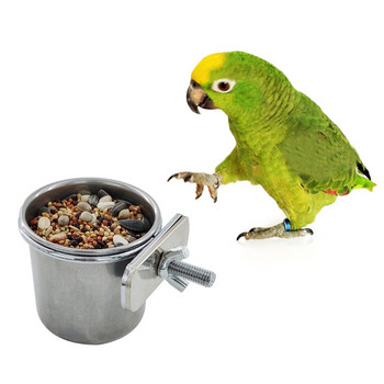 Κρεμαστό μπολ κλουβιού για πτηνά κατοικίδιων ζώων Anti-turnover Ανοξείδωτο ατσάλι Τροφοδοσία Τροφίμων Ποτών Κύπελλο πιάτων για Parrot Parakeet Lovebird