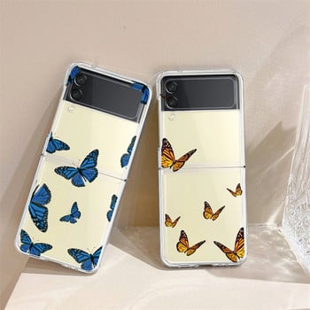 Калъф Butterfly за Samsung Galaxy Z Flip 3 4 5G Flip4 Калъф Flower Transparent Hard Bumper Coque за Galaxy Z Flip 3 Flip3 Cover