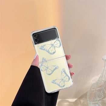 Калъф Butterfly за Samsung Galaxy Z Flip 3 4 5G Flip4 Калъф Flower Transparent Hard Bumper Coque за Galaxy Z Flip 3 Flip3 Cover