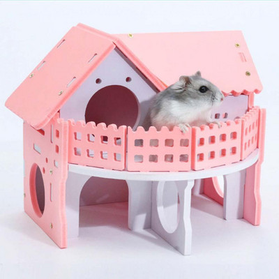 1 buc din lemn, cu două etaje, porcușor de Guineea, șobolan, cuib, vilă, casă, cușcă pentru animale de companie, jucărie, accesorii pentru hamster, brinquedos