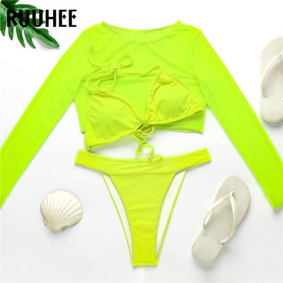 RUUHEE 3 Τεμάχια Μπικίνι Μαγιό Halter Αντηλιακό Μαγιό Μπικίνι Σετ Ψηλοπόδι Push Up Σέξι γυναικείο μαγιό Μπικίνι παραλίας