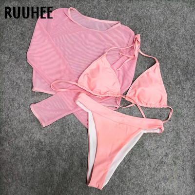 RUUHEE 3 Τεμάχια Μπικίνι Μαγιό Halter Αντηλιακό Μαγιό Μπικίνι Σετ Ψηλοπόδι Push Up Σέξι γυναικείο μαγιό Μπικίνι παραλίας