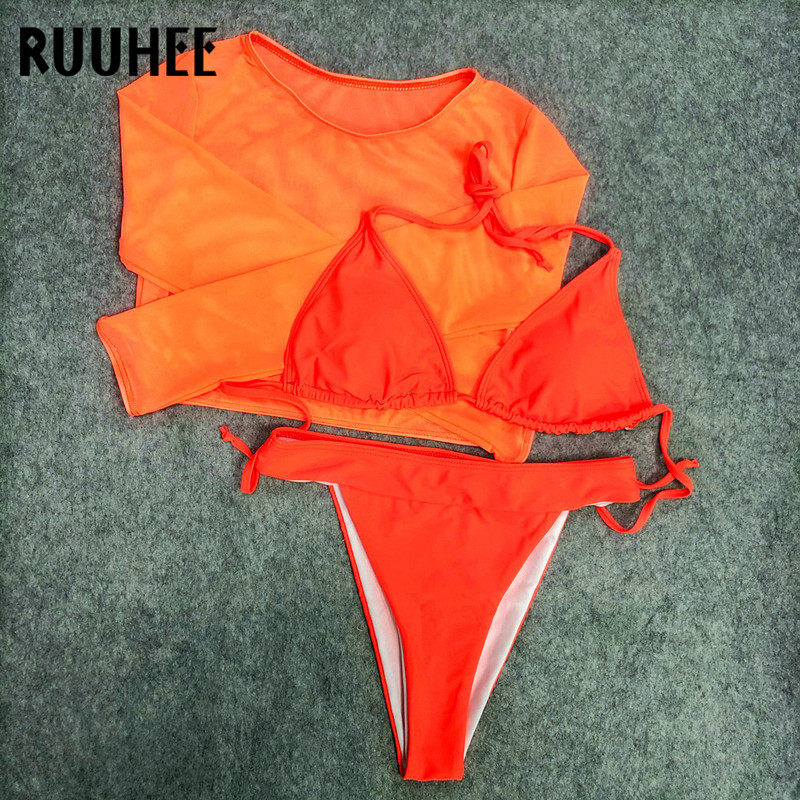 RUUHEE 3 Τεμάχια Μπικίνι Μαγιό Halter Αντηλιακό Μαγιό Μπικίνι Σετ Ψηλοπόδι Push Up Σέξι γυναικείο μαγιό Μπικίνι παραλίας