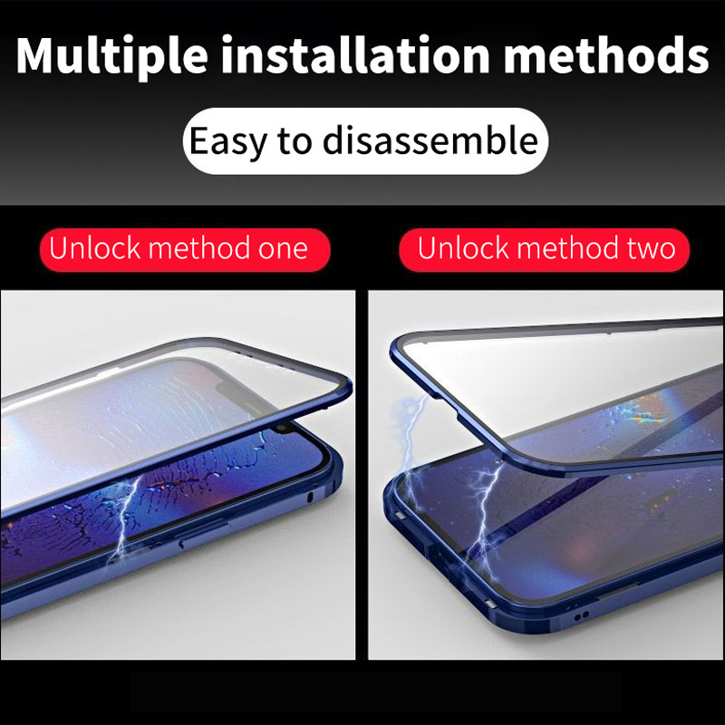 Husă de telefon magnetică din sticlă dublă cu cadru metalic pentru iPhone 14 13 12 11 Pro Max X XS 8 7 14 Plus 13 12Mini capac pentru lentile pentru cameră