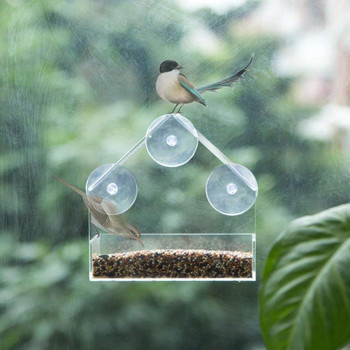 Хранилка за птици Прозрачен инструмент за хранене Хранене Акрилна вендуза Монтирана къщичка за птици Инструмент за храна