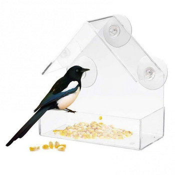 Хранилка за птици Прозрачен инструмент за хранене Хранене Акрилна вендуза Монтирана къщичка за птици Инструмент за храна